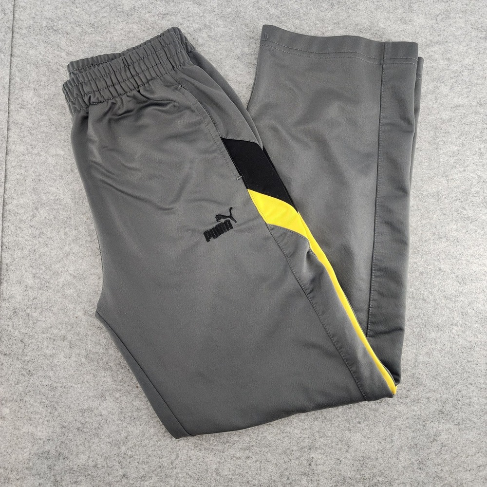 Puma Boys Youth Large |‎ Gray Yellow Black Stripe Athletic Track Pants